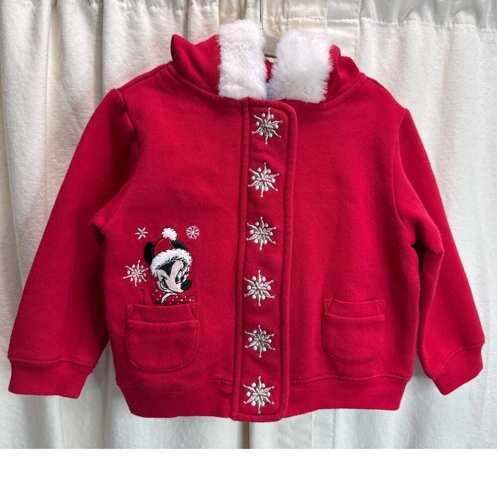 Disney Baby Embroidered Minnie Mouse Faux Fur Trim Hooded Sweatshirt 24 Months